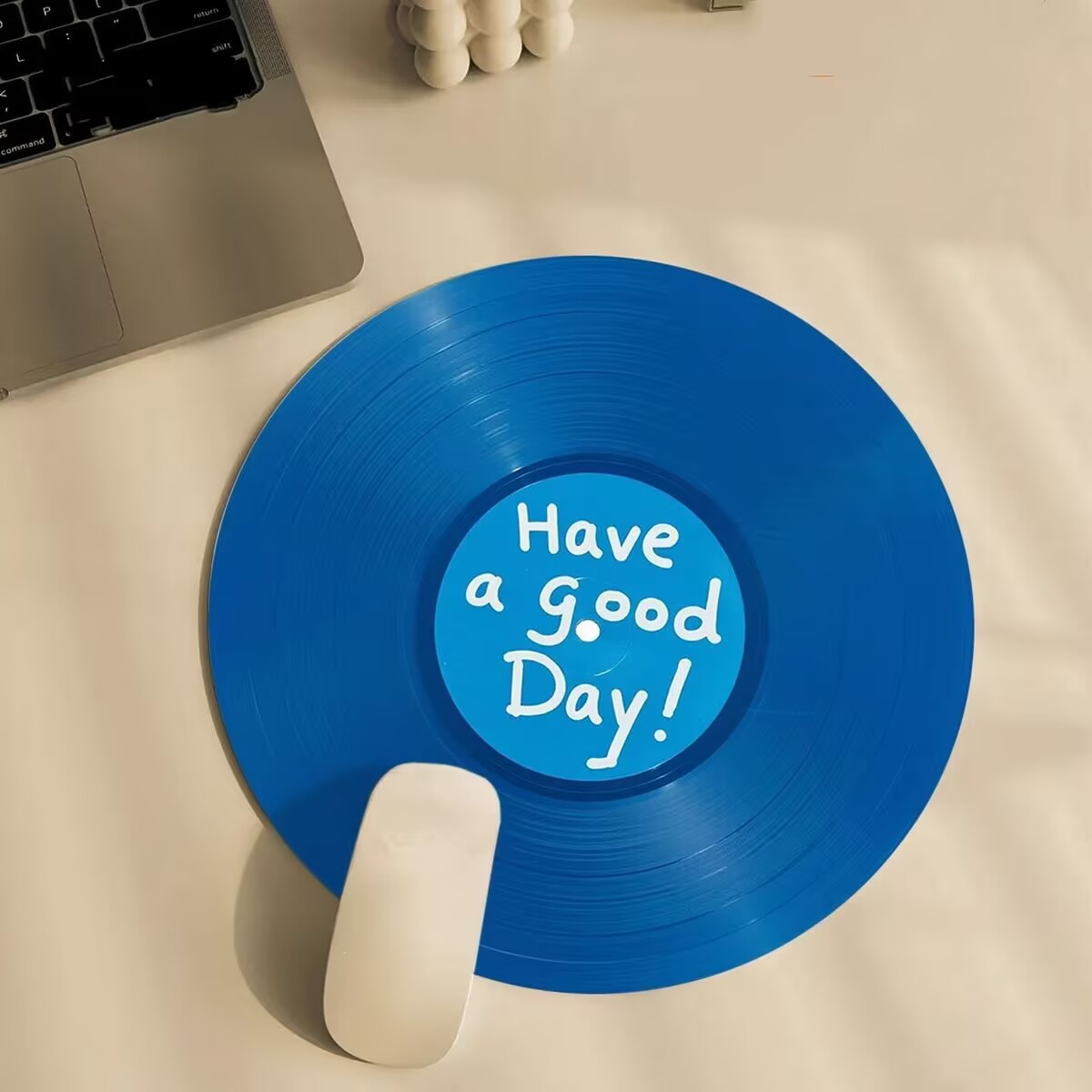 Tech Table Accessories - Kaymaz Yuvarlak Mousepad Vintage Vinil Kayıt