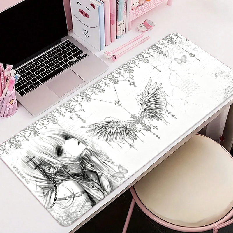 Tech Accessories For Office Desk - Deri Mousepad Siyah Beyaz Anime Estetik